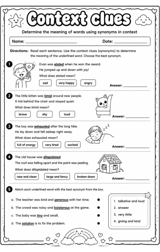 Determine the meaning of words using synonyms in context