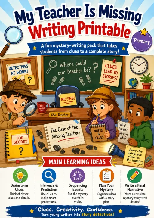 My Teacher Is Missing Writing Printable Worksheet Pack