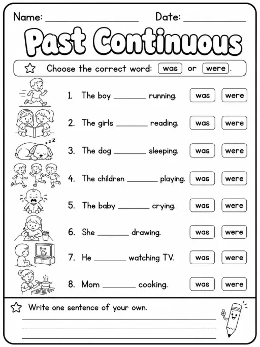 Past Continuous Worksheet Pack