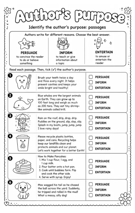 Identify the author's purpose: passages