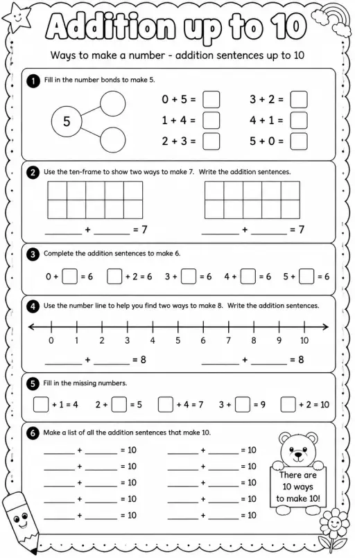 Ways to make a number - addition sentences up to 10