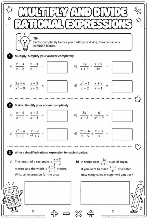 Multiply and divide rational expressions
