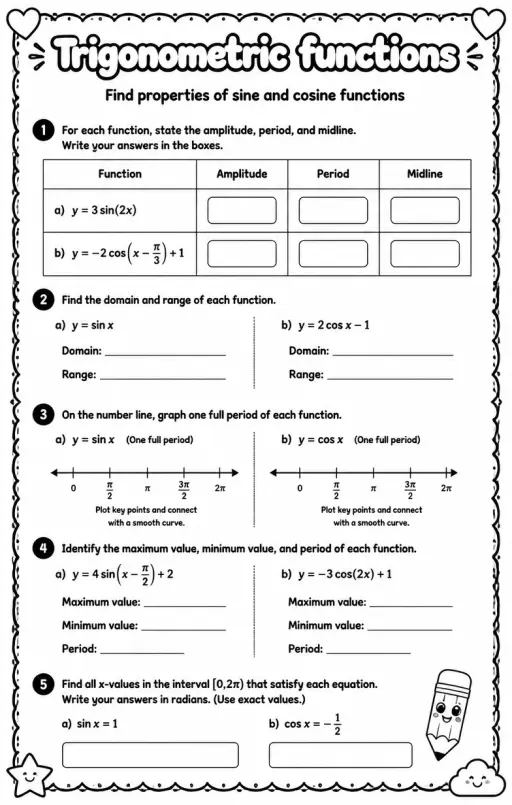 Find properties of sine and cosine functions