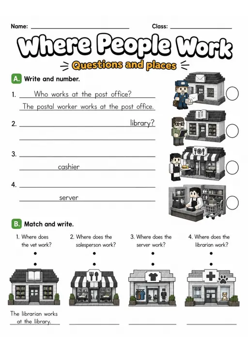 Where People Work | Grade 2 Vocabulary Worksheet