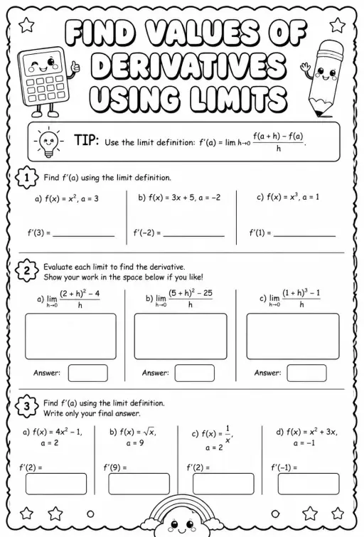Find values of derivatives using limits