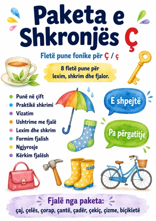 Albanian Letter C Cedilla Phonics Worksheets Pack