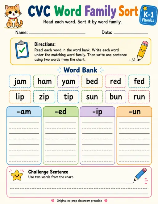 CVC Word Family Sort - Set 2