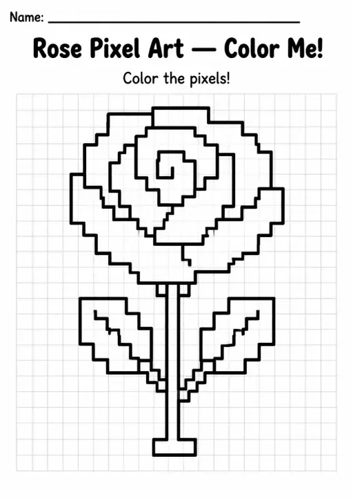 Rose Pixel Art Coloring Page