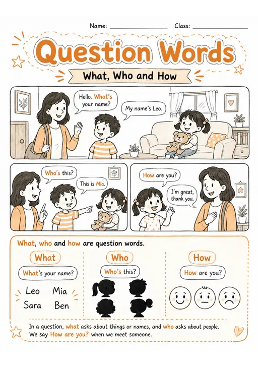 Question Words and Age Pack - 4 Worksheets | Grade 1 Grammar