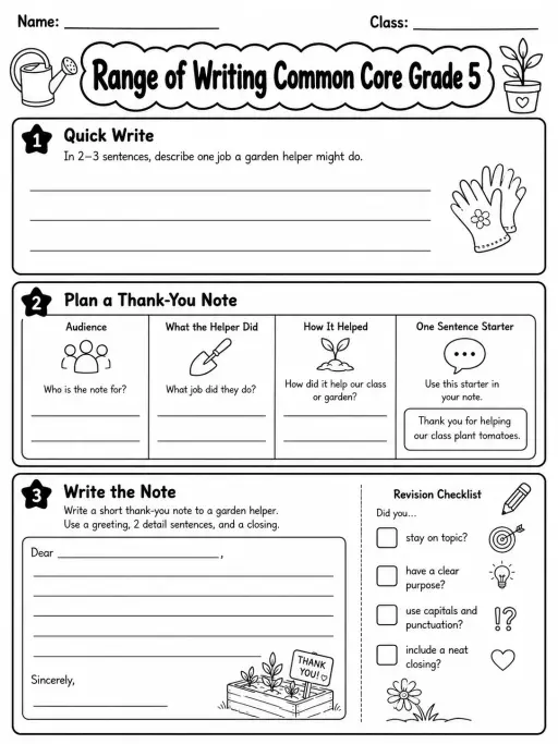 Range of Writing Common Core Grade 5