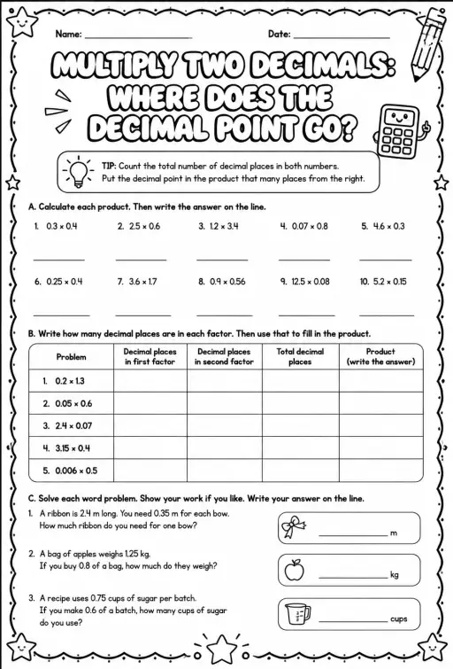 Multiply two decimals: where does the decimal point go?