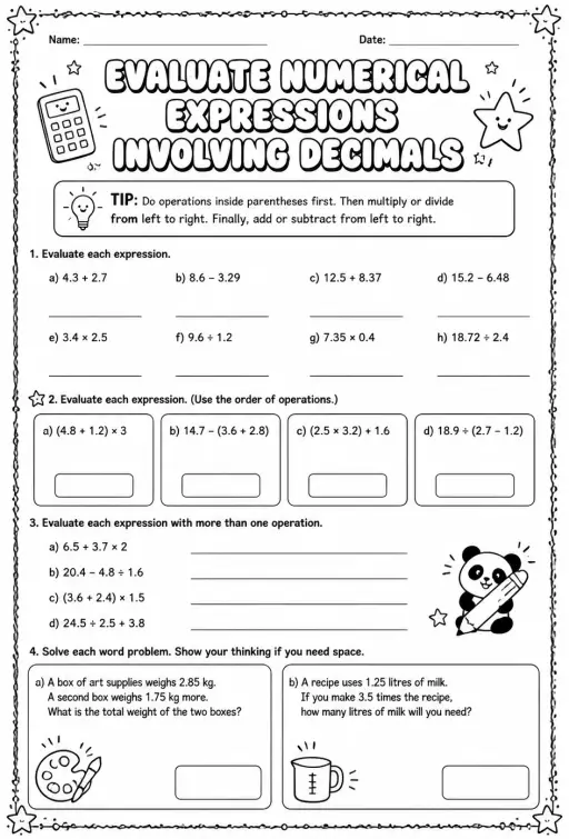 Evaluate numerical expressions involving decimals