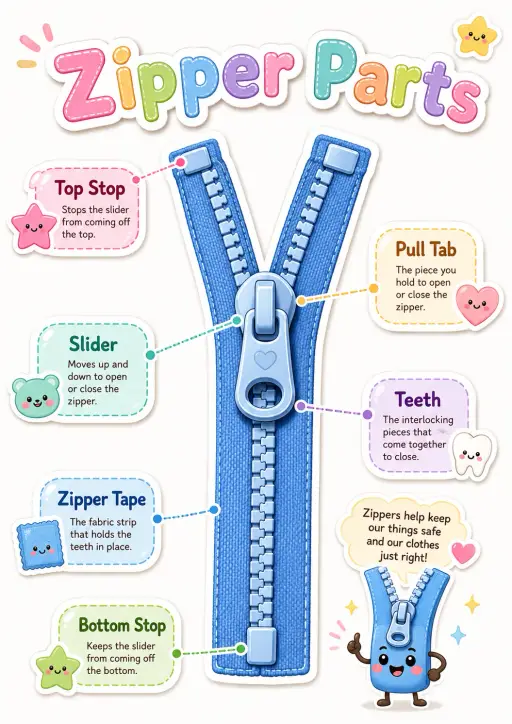 Zipper Parts Clothing Items Infographic