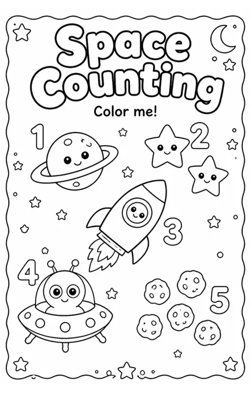 Space Counting Coloring Page