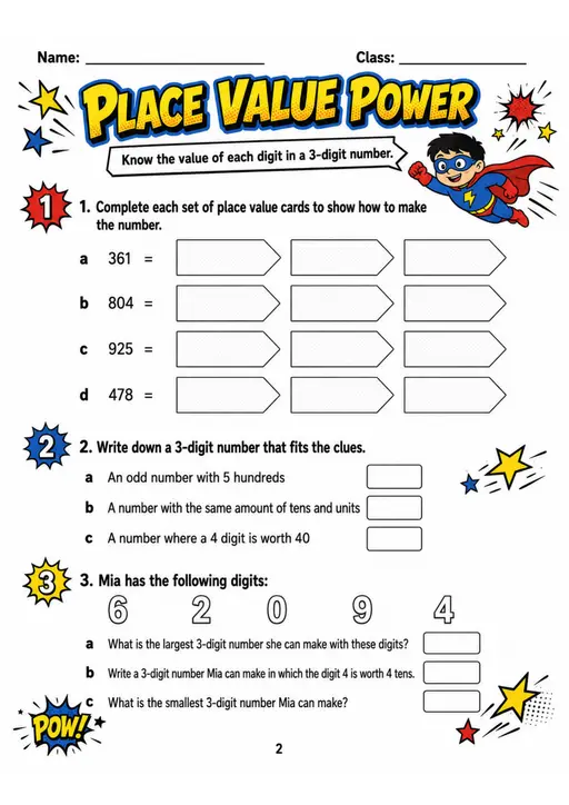 PLACE VALUE POWER - Grade 3 Math Worksheet - WKS-MAT-grade-3-XH-0020-EN
