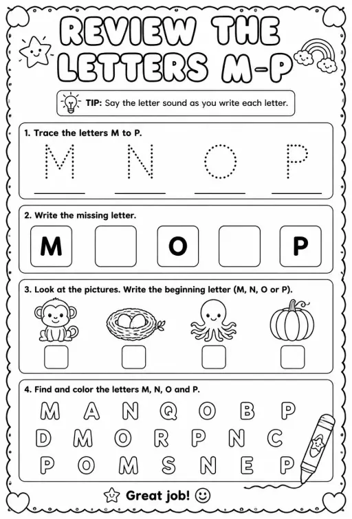 Review the letters M–P