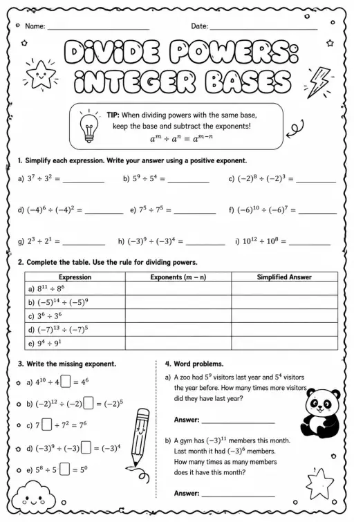 Divide powers: integer bases
