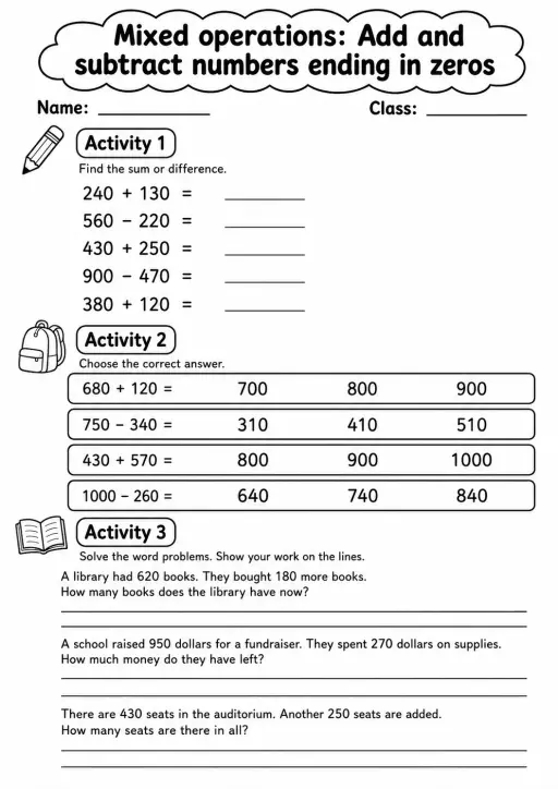 Grade 4 Mixed Operations Math Worksheet Pack