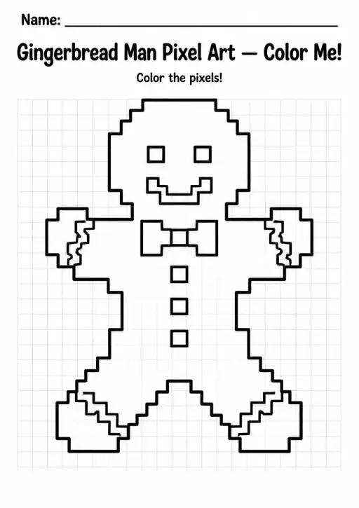 Gingerbread Man Pixel Art Coloring Page