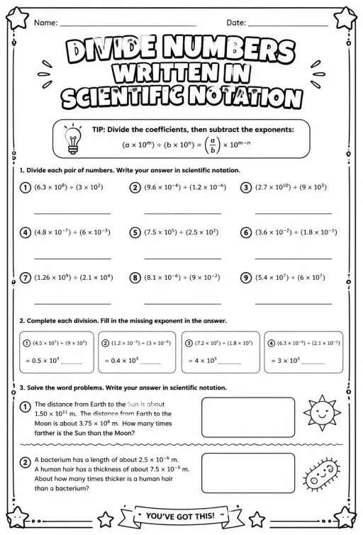 Divide numbers written in scientific notation