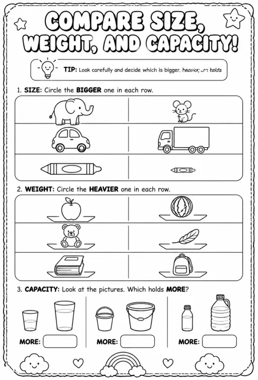 Compare size, weight, and capacity