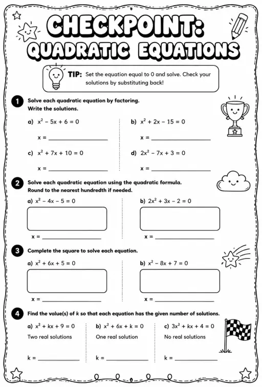 Checkpoint: Quadratic equations