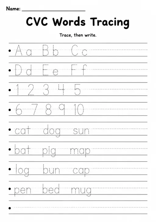 CVC Words Tracing — Kindergarten