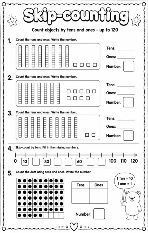 Count objects by tens and ones - up to 120