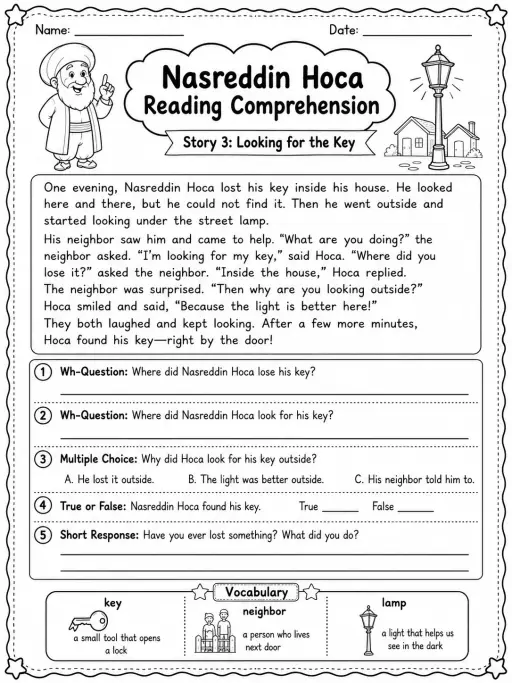Nasreddin Hoca Reading Comprehension: Looking for the Key