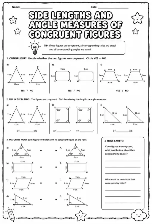 Side lengths and angle measures of congruent figures