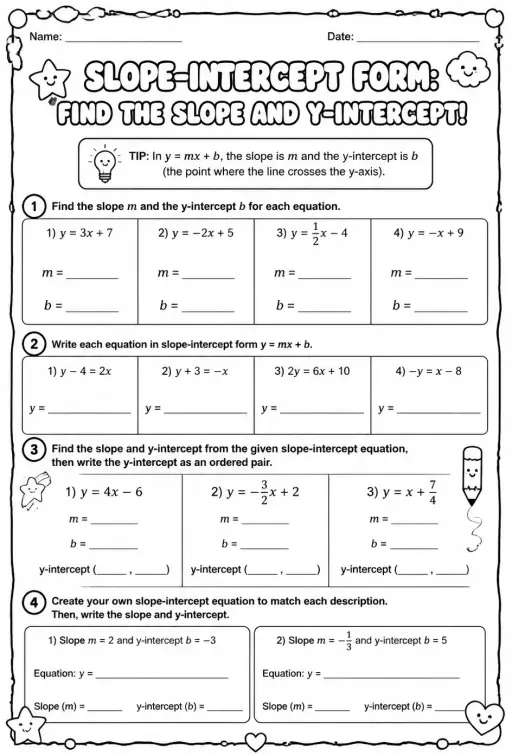Slope-intercept form: find the slope and y-intercept