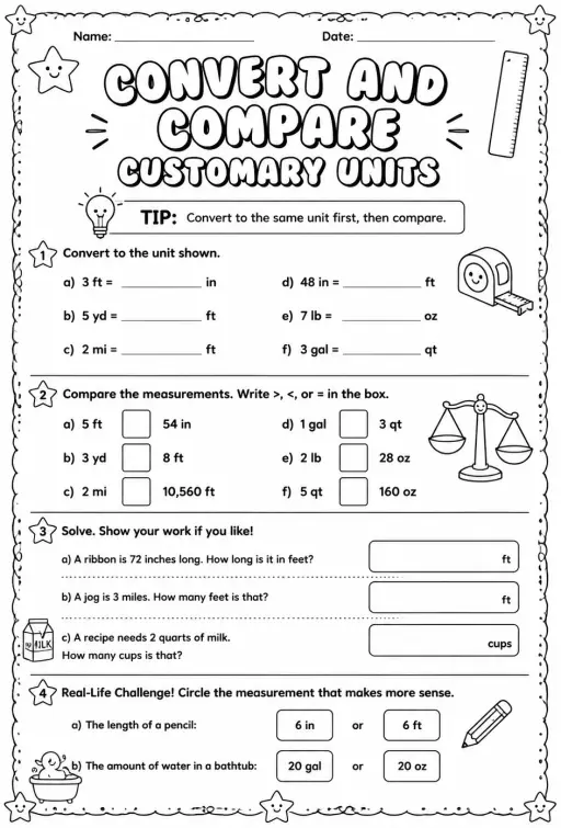 Convert and compare customary units