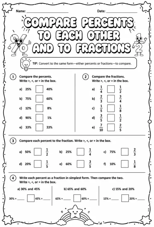 Compare percents to each other and to fractions