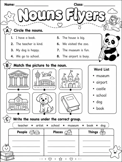 Nouns Flyers Vocabulary Worksheet Pack
