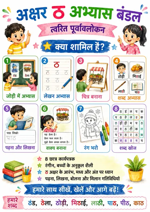 Hindi Letter ठ Phonics Worksheets Pack