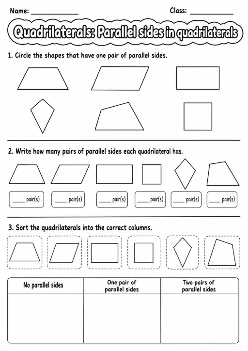 Grade 4 Quadrilaterals Math Worksheet Pack