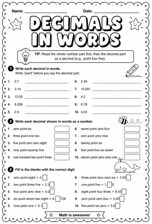 Understanding decimals expressed in words