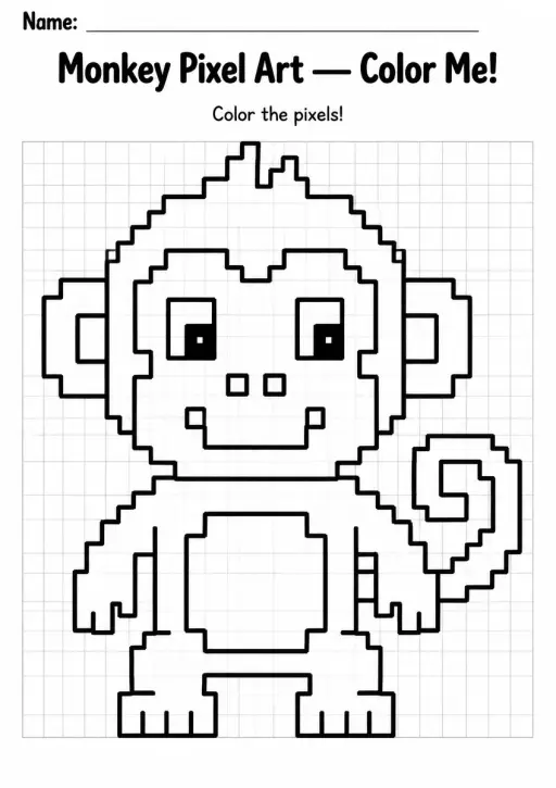 Monkey Pixel Art Coloring Page
