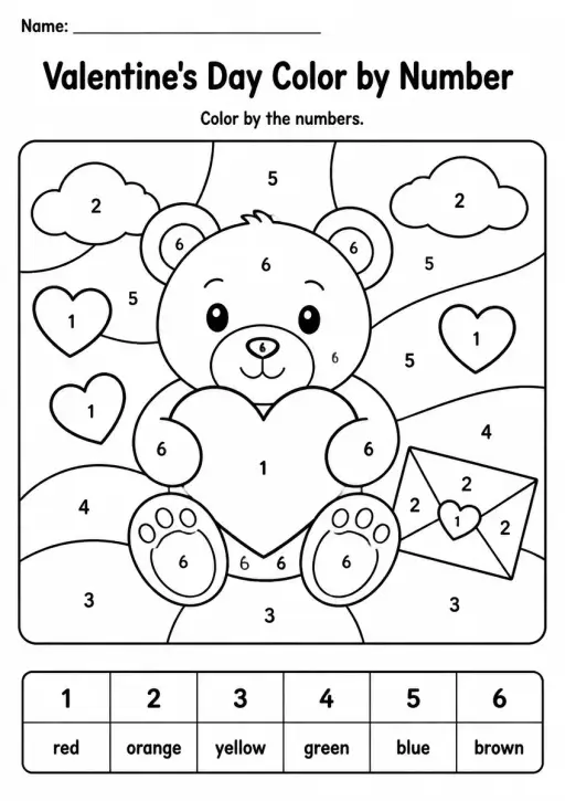 Valentine's Day Color by Number — Grade 1