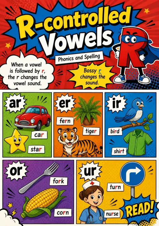 R-controlled Vowels Phonics and Spelling Infographic