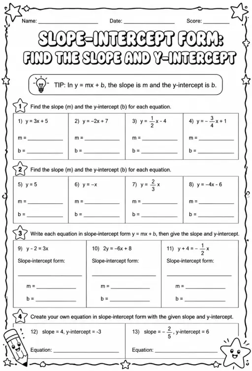 Slope-intercept form: find the slope and y-intercept