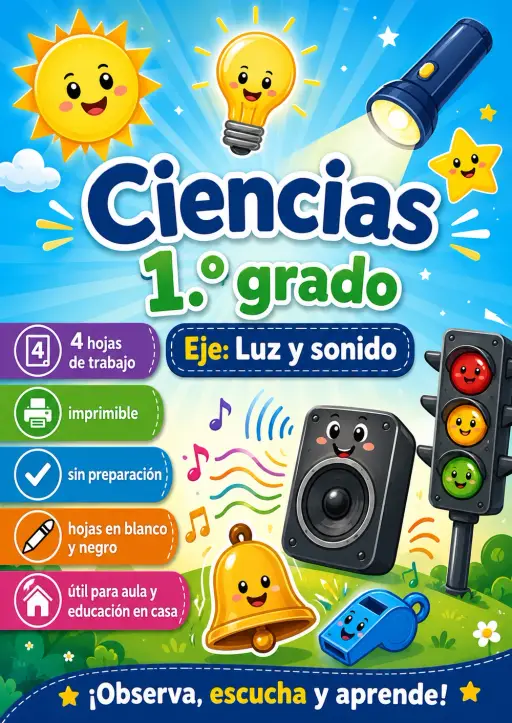 1.º grado - Luz y sonido - Paquete de ciencias en español
