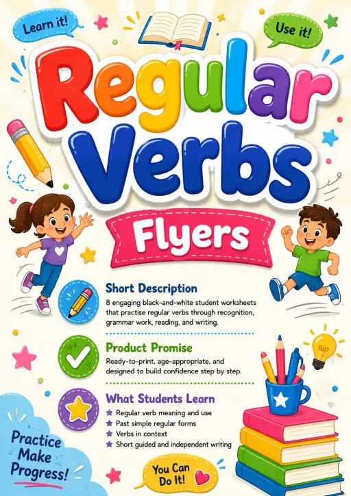Regular Verbs Flyers Grammar Worksheet Pack