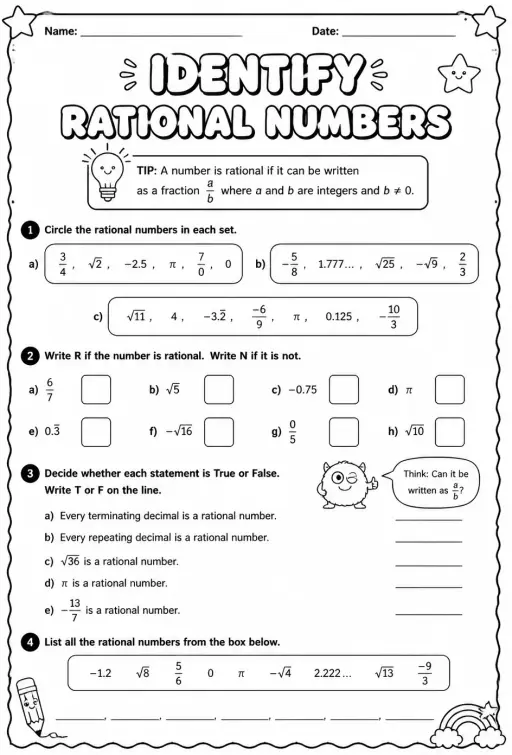Identify rational numbers