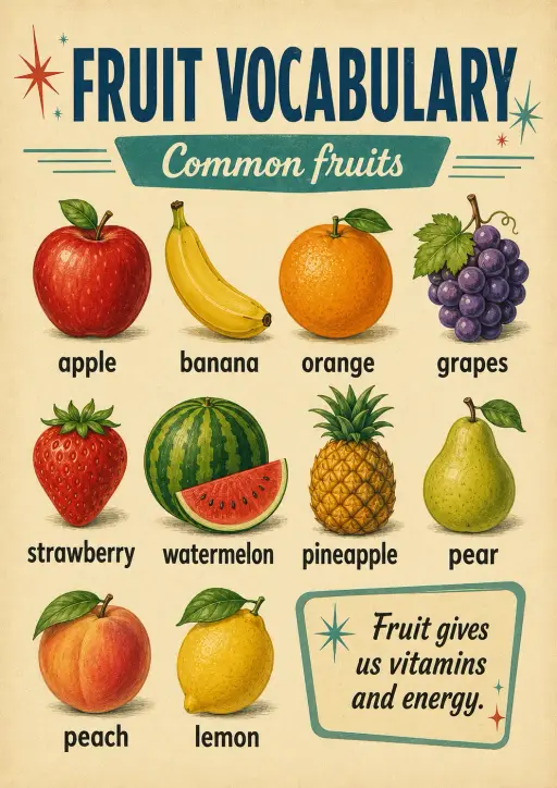 Fruit Vocabulary Food Infographic