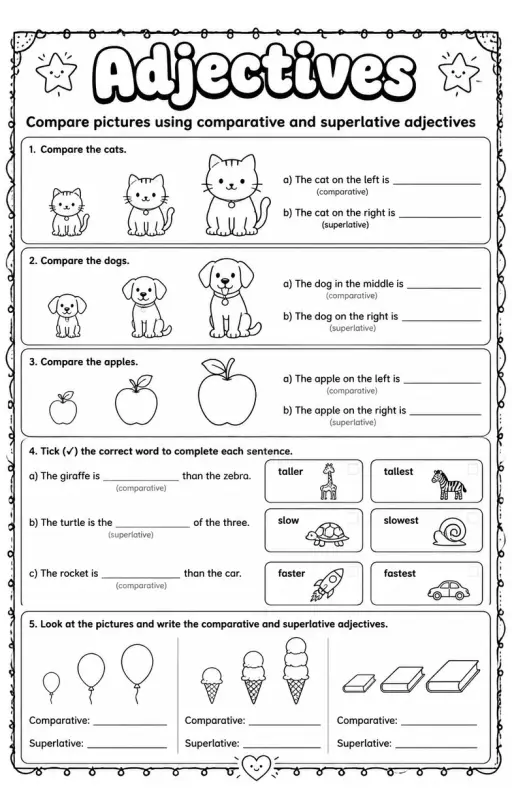 Compare pictures using comparative and superlative adjectives
