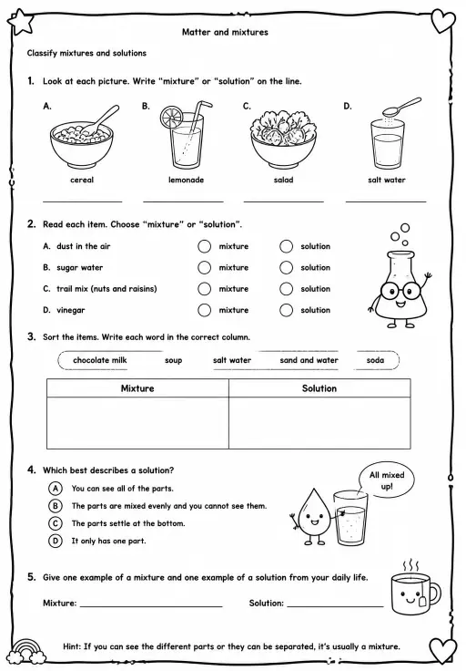 Classify mixtures and solutions