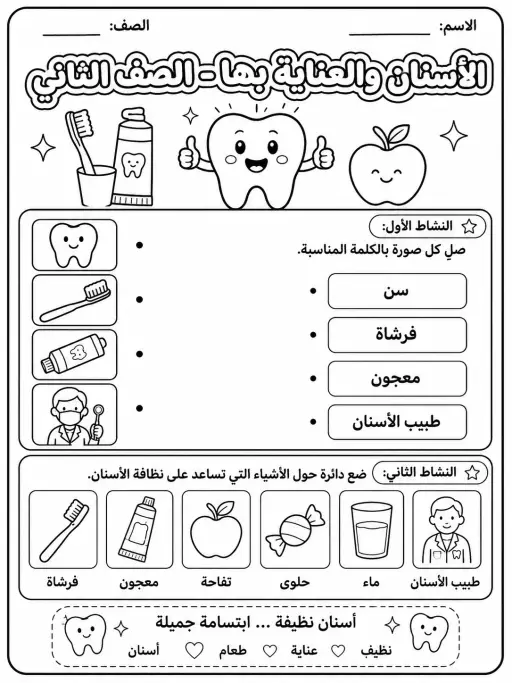 الأسنان والعناية بها - الصف الثاني