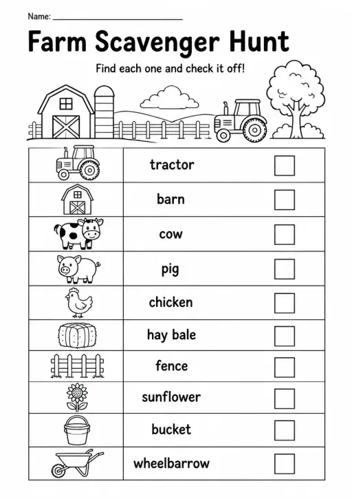 Farm Scavenger Hunt — Kindergarten
