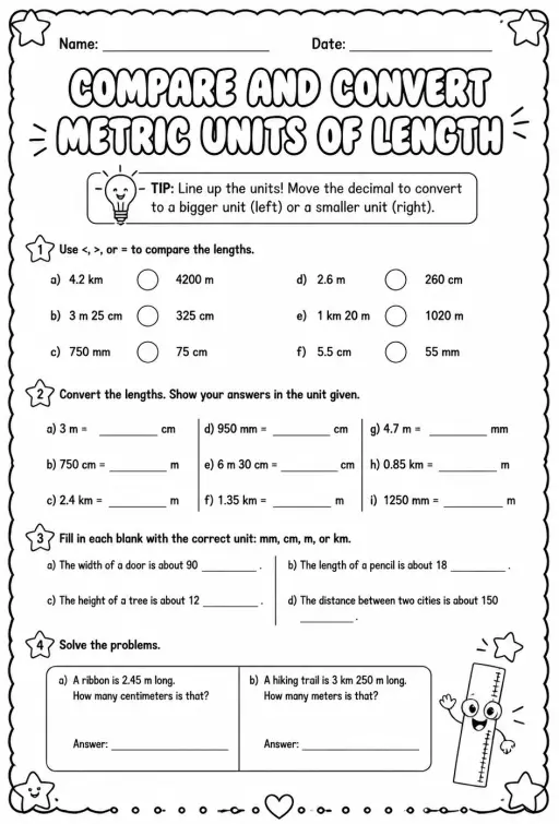 Compare and convert metric units of length